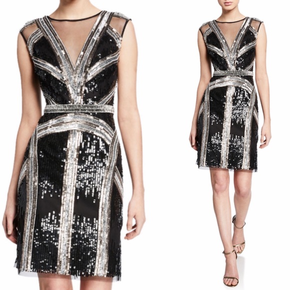 Aidan Mattox sequin and beaded sleeveless illusion dress - Picture 2 of 10